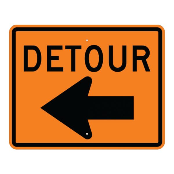 Detour Left Arrow Sign - Orange - MUTCD Compliant