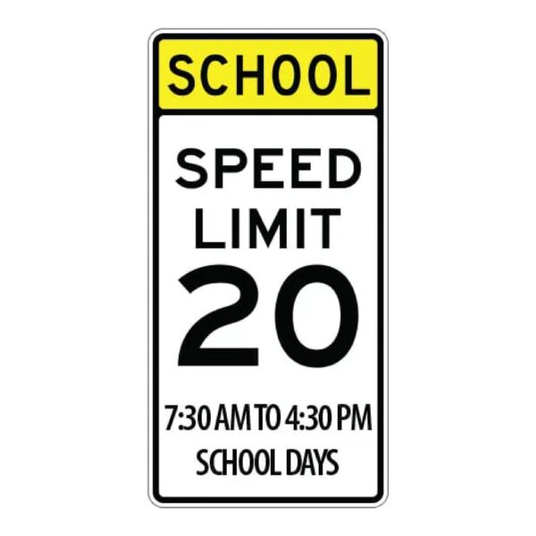 School Days Speed Limit 20 - Time Zone Sign - MUTCD Compliant