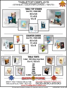 TableTop Displays Spec