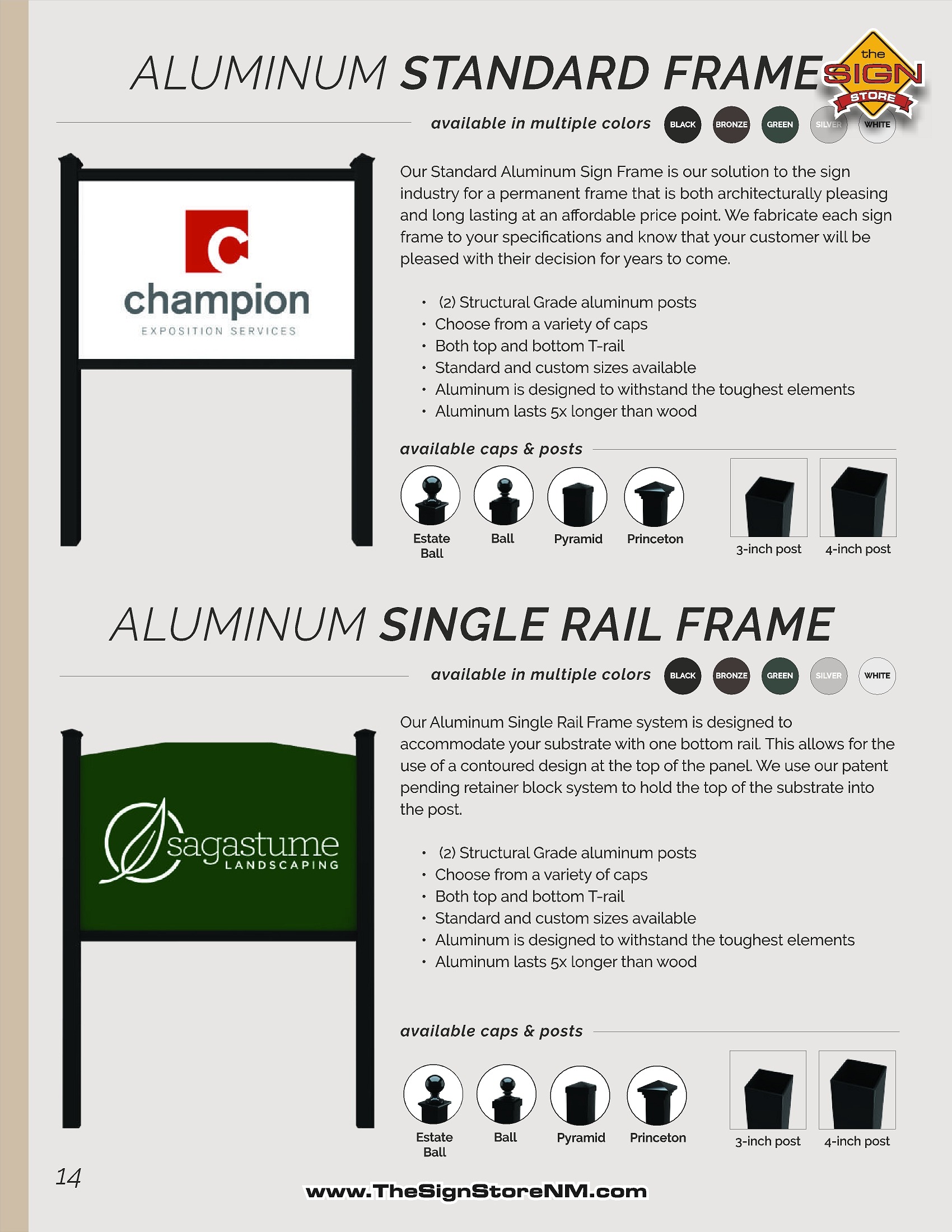 Aluminum Standard and Single Rail Frame - pg 14