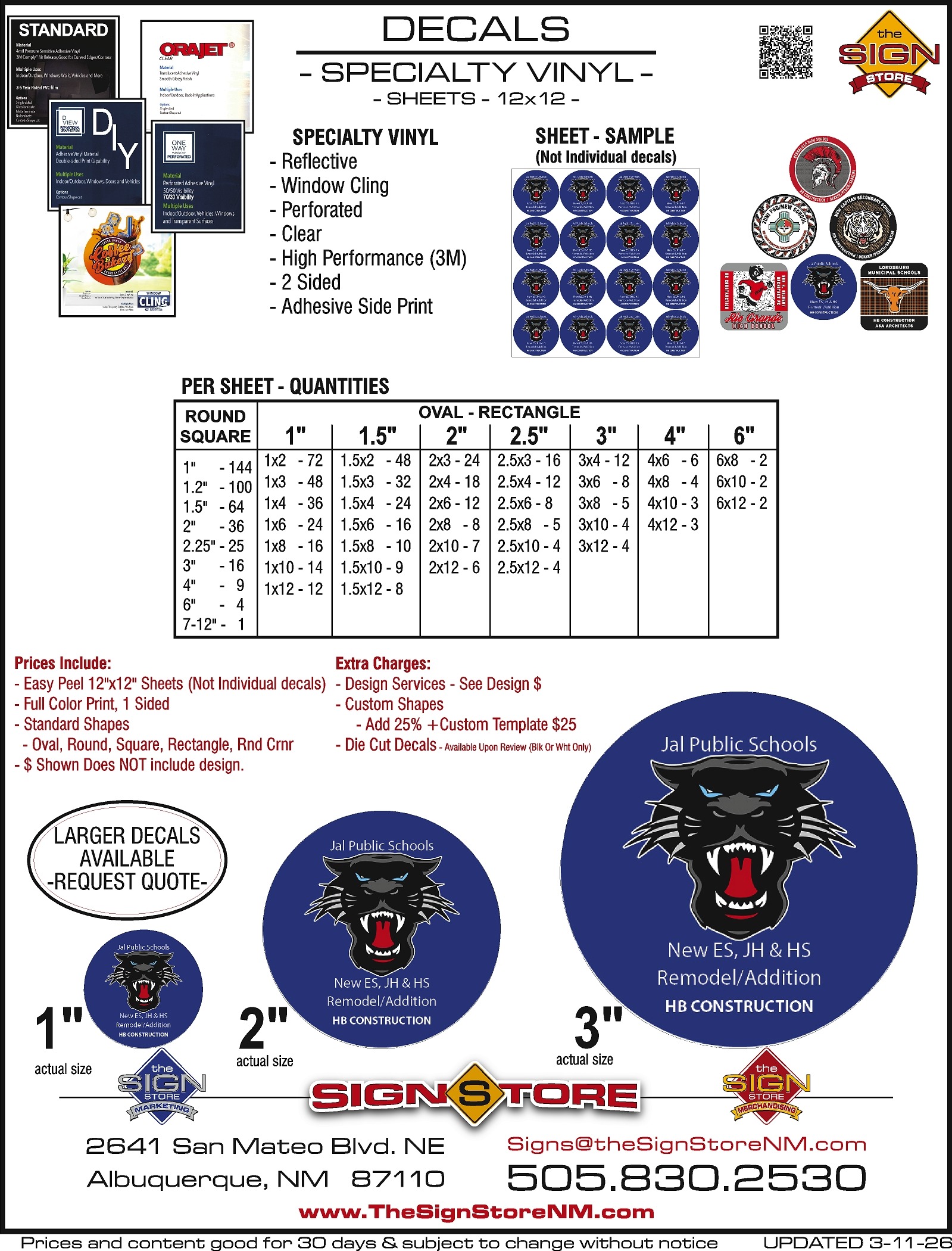 Decals - Specialty Vinyl - Sheets