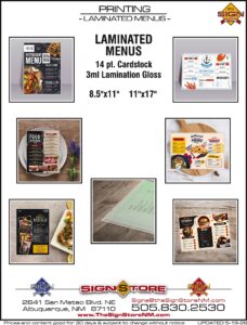 31 - Printing - Laminated Menus