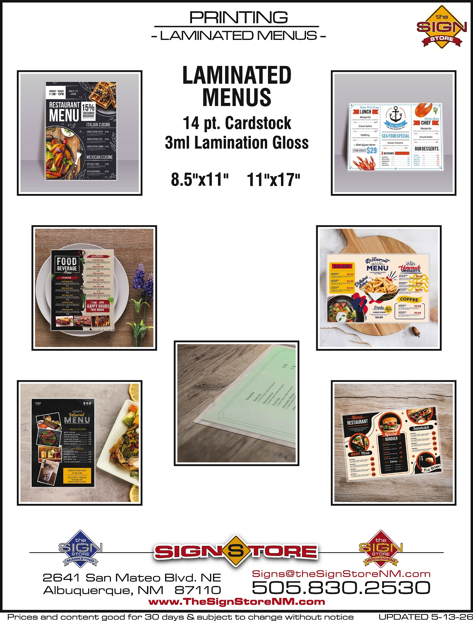 31 - Printing - Laminated Menus