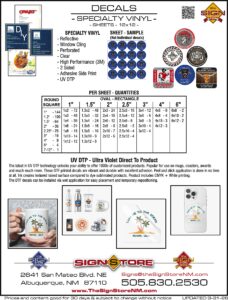 Decals - Specialty Vinyl - Sheets